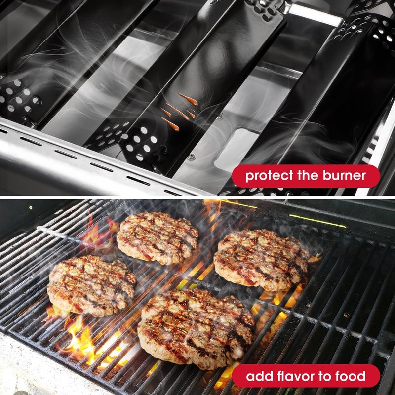 Unicook Grill Heat Plates for Nexgrill 720-0888, 720-0888N, 720-0830H, Backyard, Porcelain Grill Burner Covers Replacement Parts, 14.6 Inch Heat Shields Tents, Flame Tamers, 5 Pack - Image 4